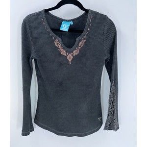 Women's Cowgirl Hardware Waffle Knit Long Sleeve Top Size M